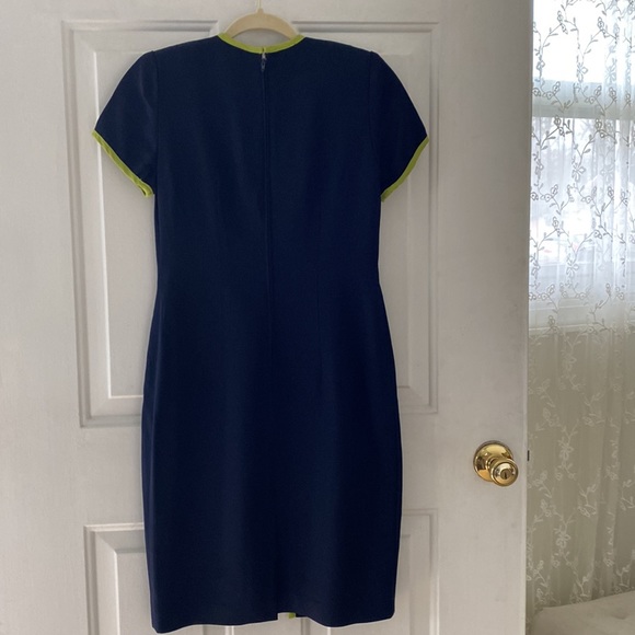 Vintage Danny & Nicole New York Navy w/ Lime Green Dress Petite 4 - Picture 5 of 7
